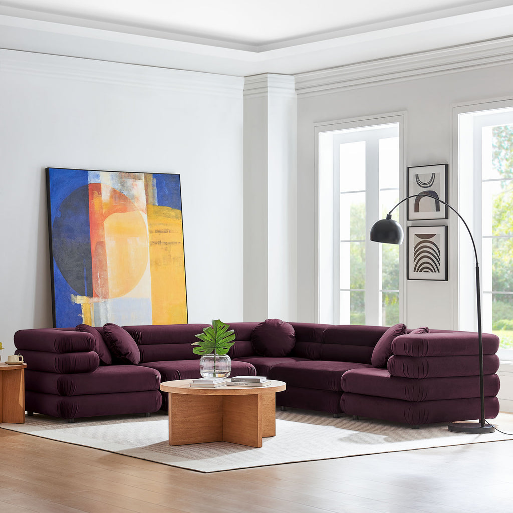 Jubilee 5-Piece Modular Performance Velvet Sectional Sofa - Mulberry