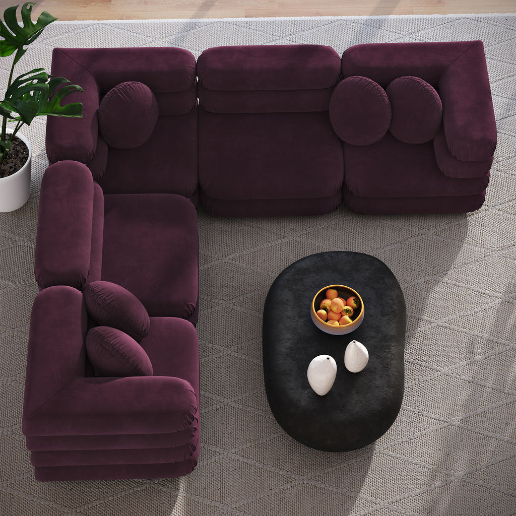 Jubilee 5-Piece Modular Performance Velvet Sectional Sofa - Mulberry