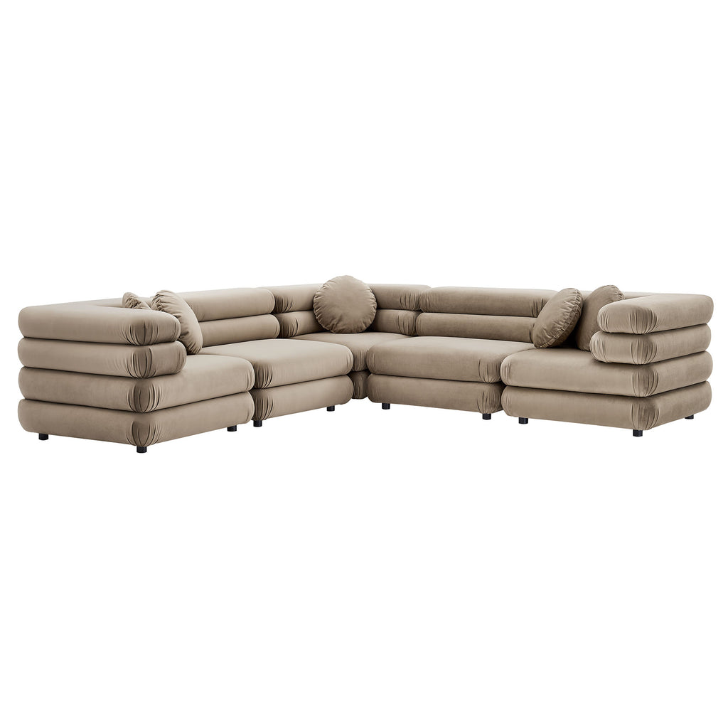 Jubilee 5-Piece Modular Performance Velvet Sectional Sofa - Taupe