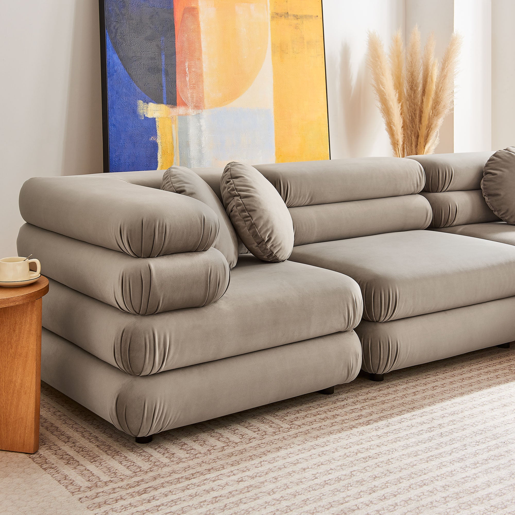 Jubilee 5-Piece Modular Performance Velvet Sectional Sofa - Taupe