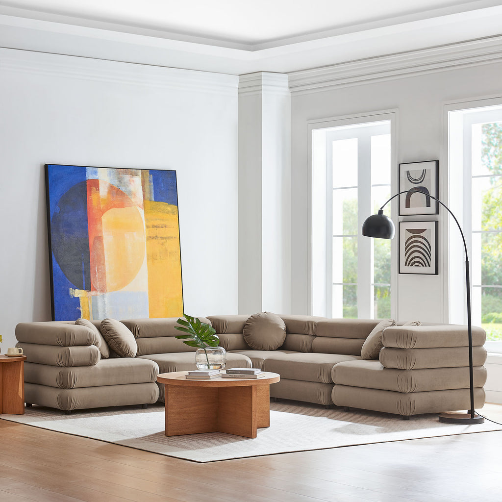Jubilee 5-Piece Modular Performance Velvet Sectional Sofa - Taupe