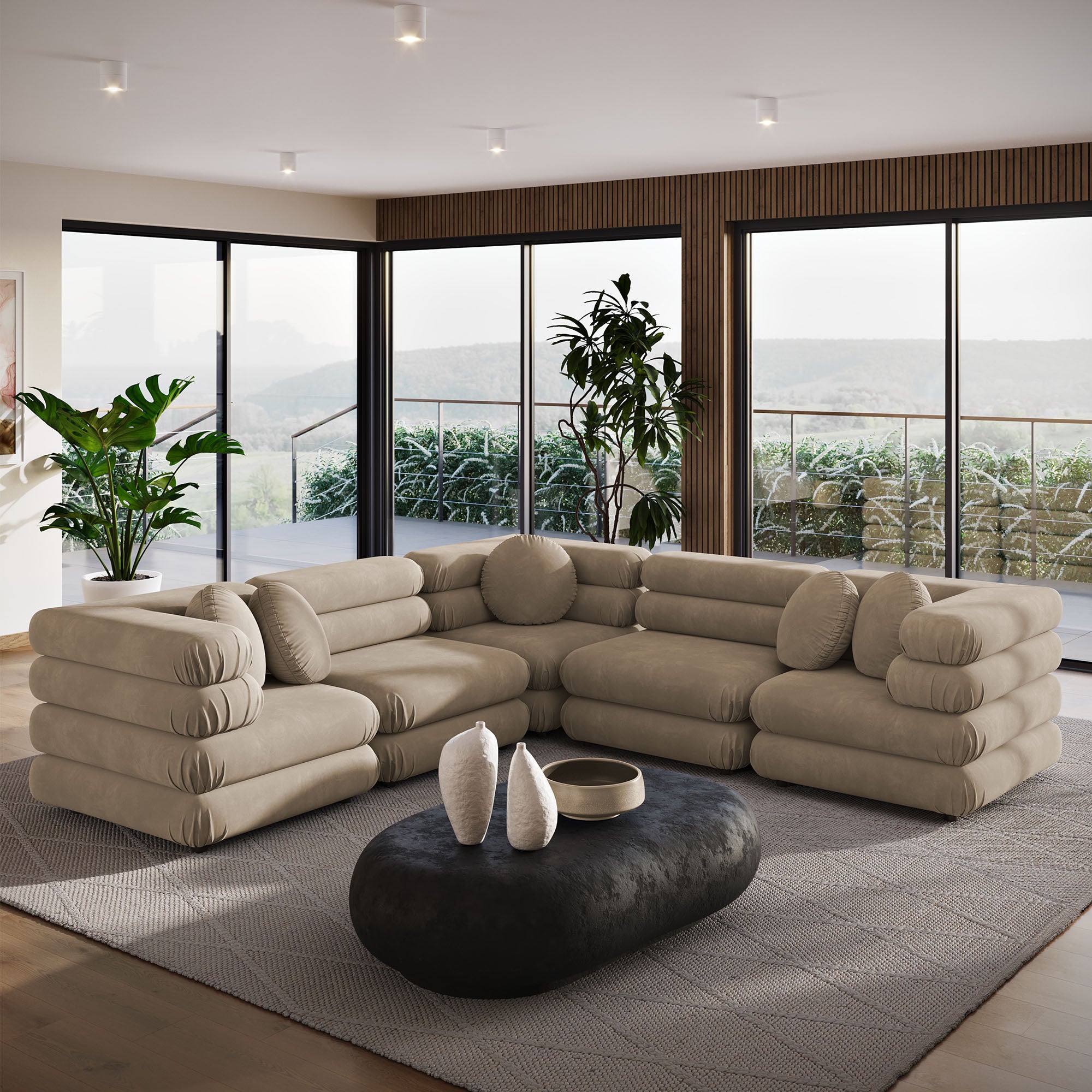 Jubilee 5-Piece Modular Performance Velvet Sectional Sofa - Taupe