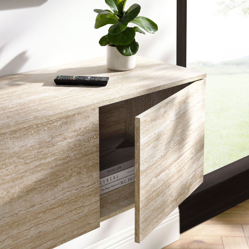Terra 71" Wall-Mounted TV Stand - Travertine