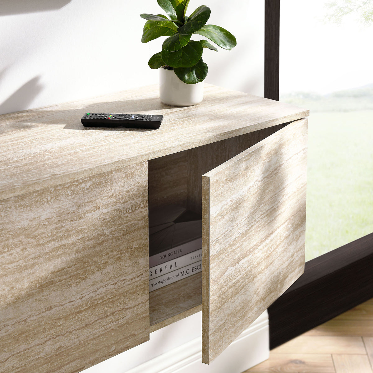 Terra 71" Wall-Mounted TV Stand - Travertine