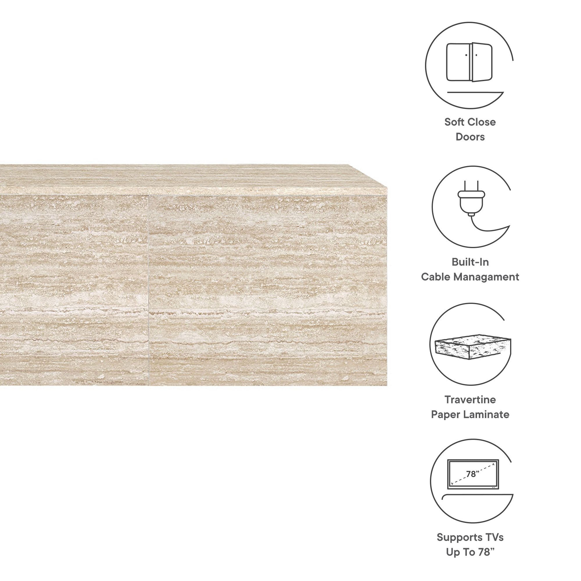 Terra 71" Wall-Mounted TV Stand - Travertine