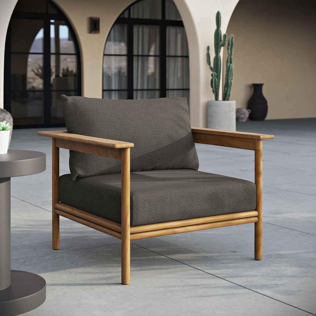 Wren Outdoor Patio Teak Wood Armchair - Natural Flint Gray