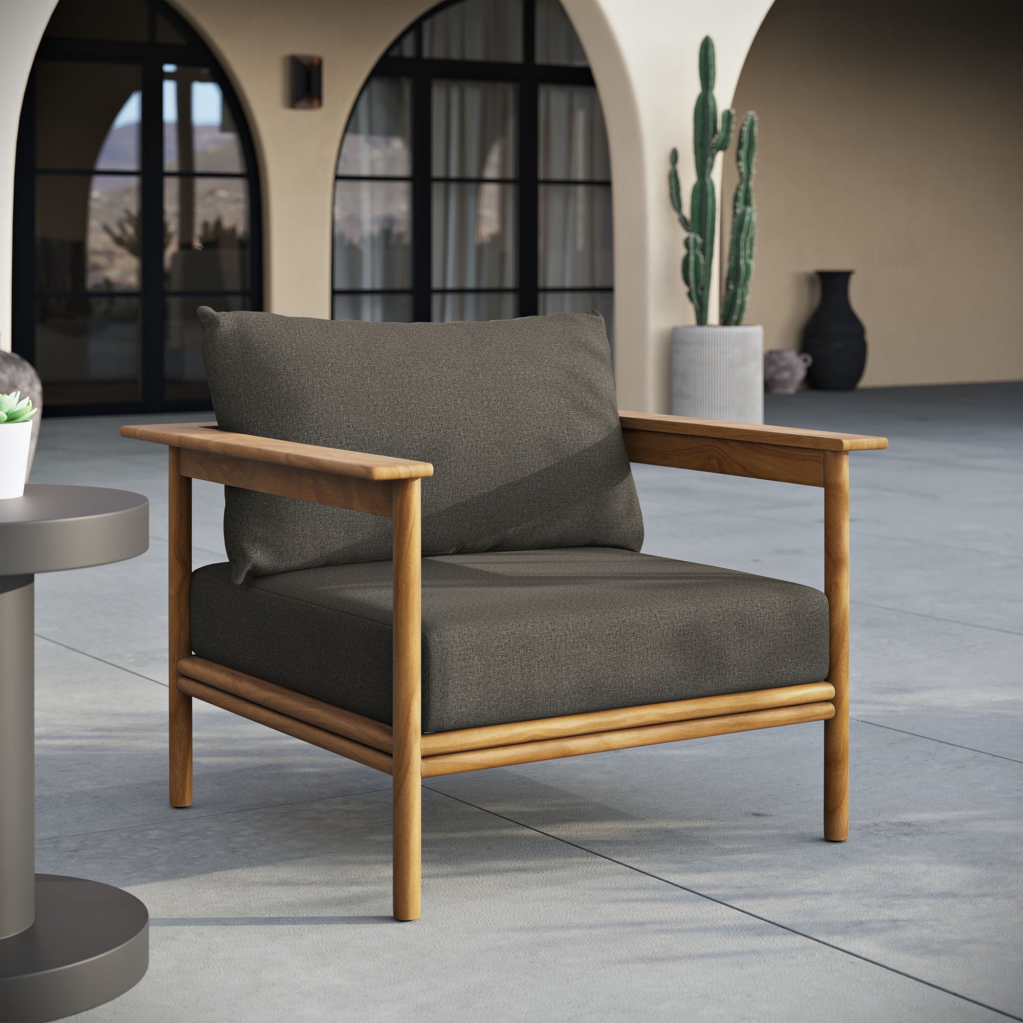 Wren Outdoor Patio Teak Wood Armchair - Natural Flint Gray