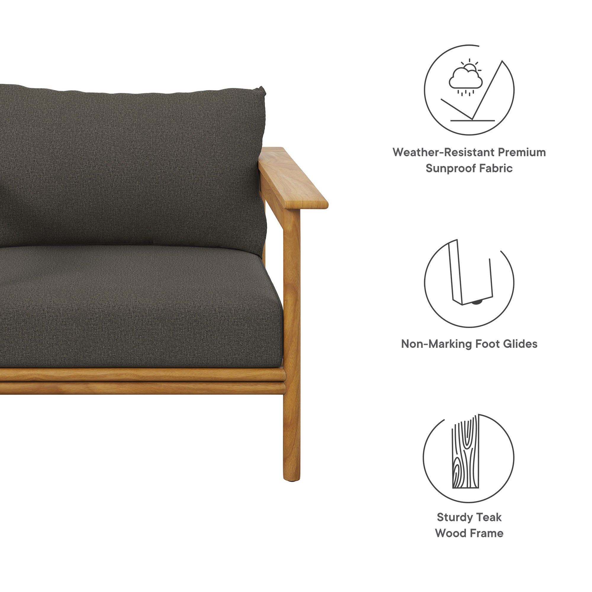 Wren Outdoor Patio Teak Wood Armchair - Natural Flint Gray