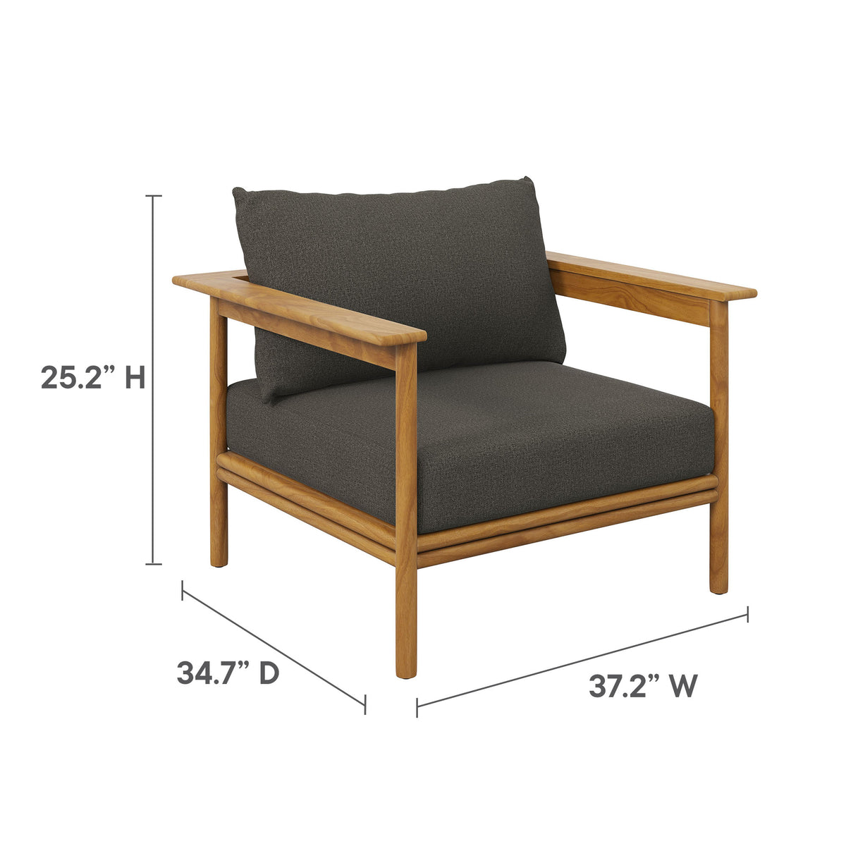 Wren Outdoor Patio Teak Wood Armchair and Ottoman Set - Natural Flint Gray