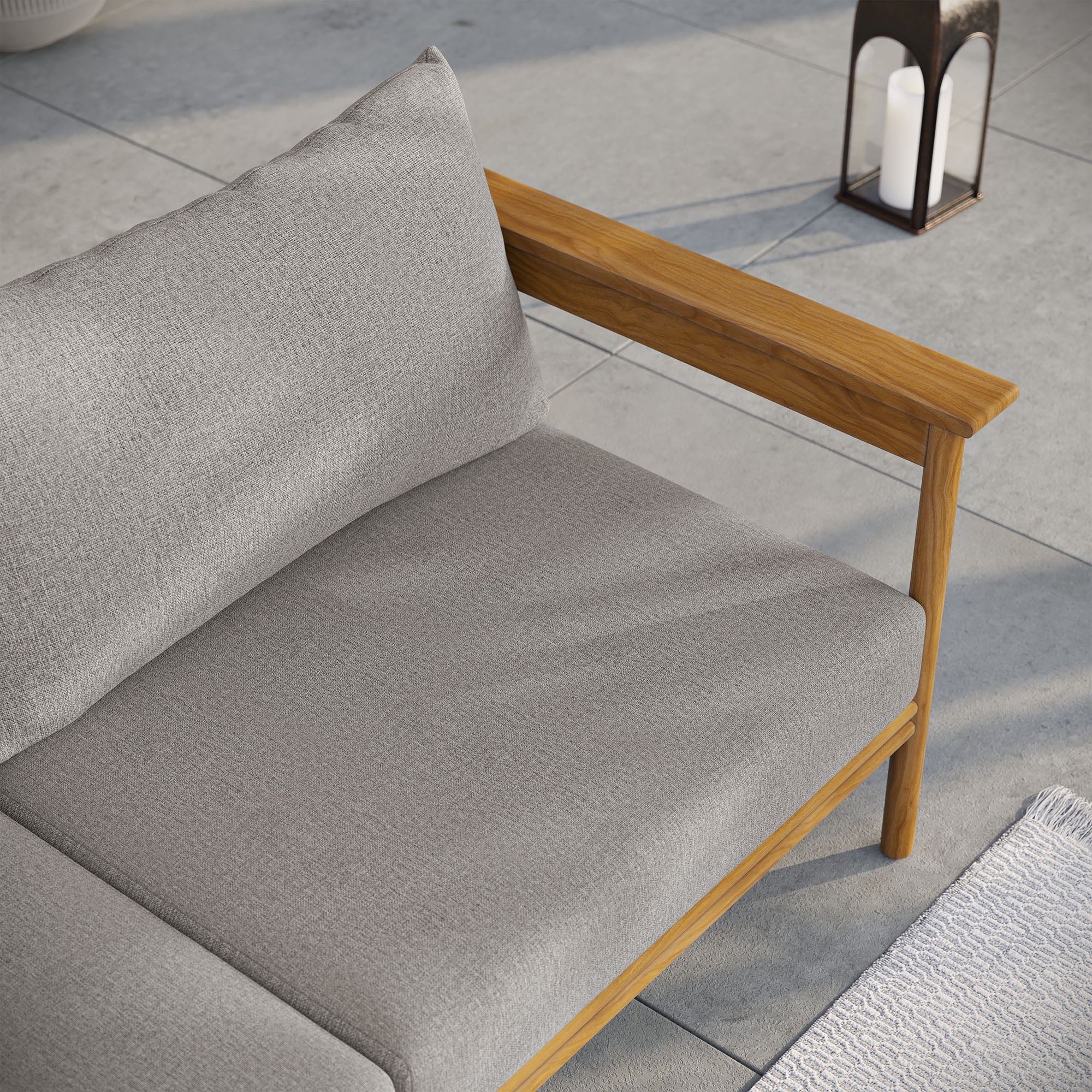 Wren Outdoor Patio Teak Wood Sofa - Natural Driftwood