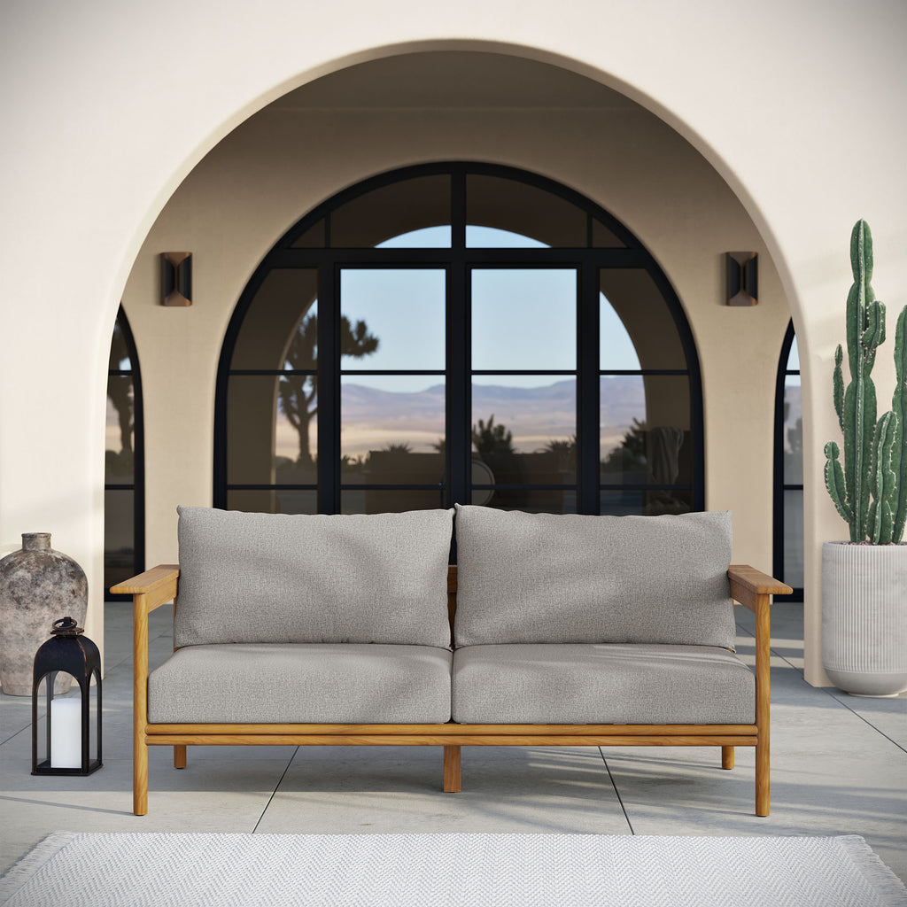 Wren Outdoor Patio Teak Wood Sofa - Natural Driftwood