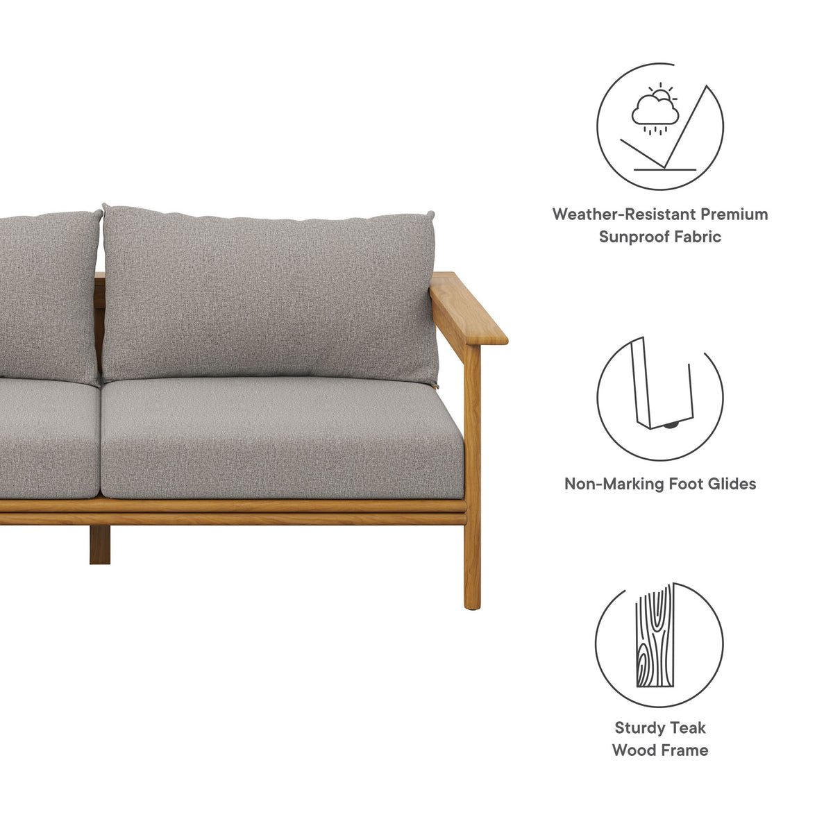 Wren Outdoor Patio Teak Wood Sofa - Natural Driftwood
