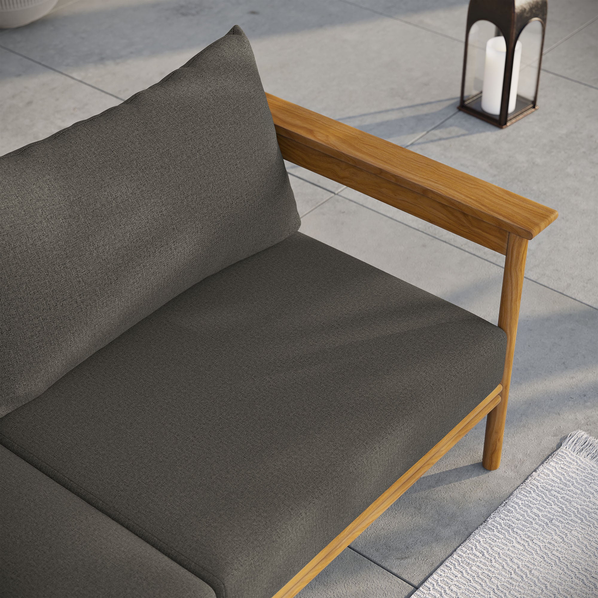 Wren Outdoor Patio Teak Wood Sofa - Natural Flint Gray