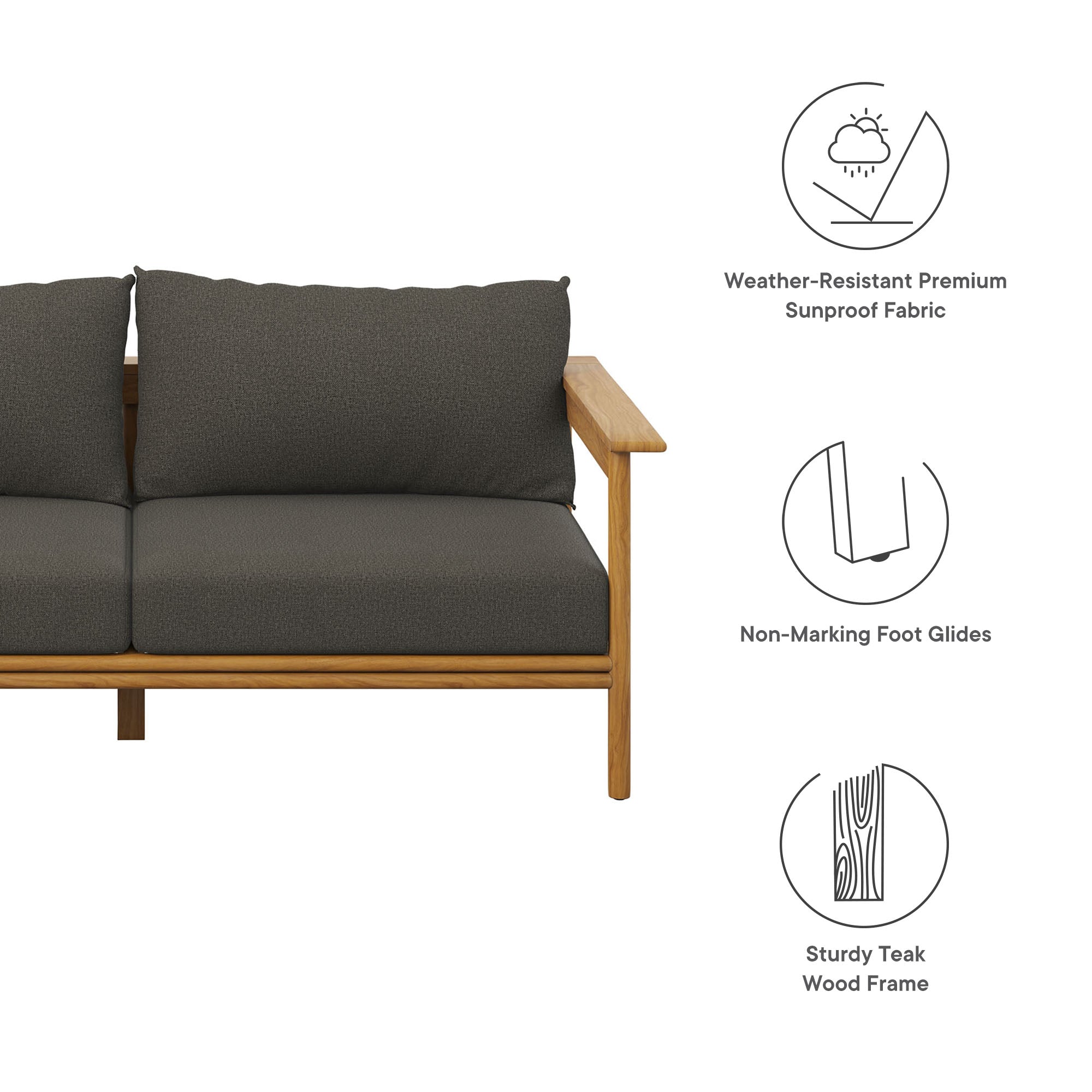 Wren Outdoor Patio Teak Wood Sofa - Natural Flint Gray