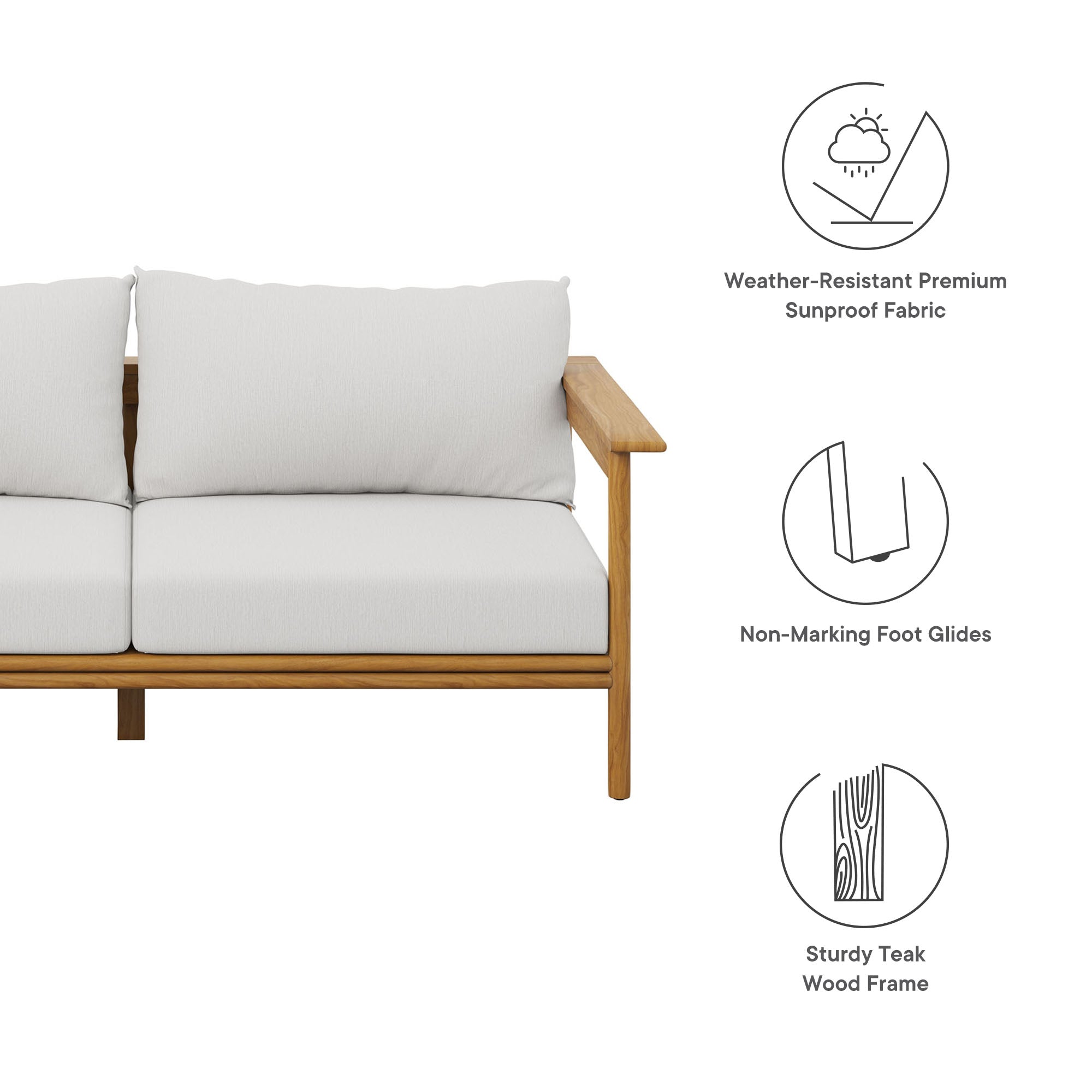 Wren Outdoor Patio Teak Wood Sofa - Natural Sail