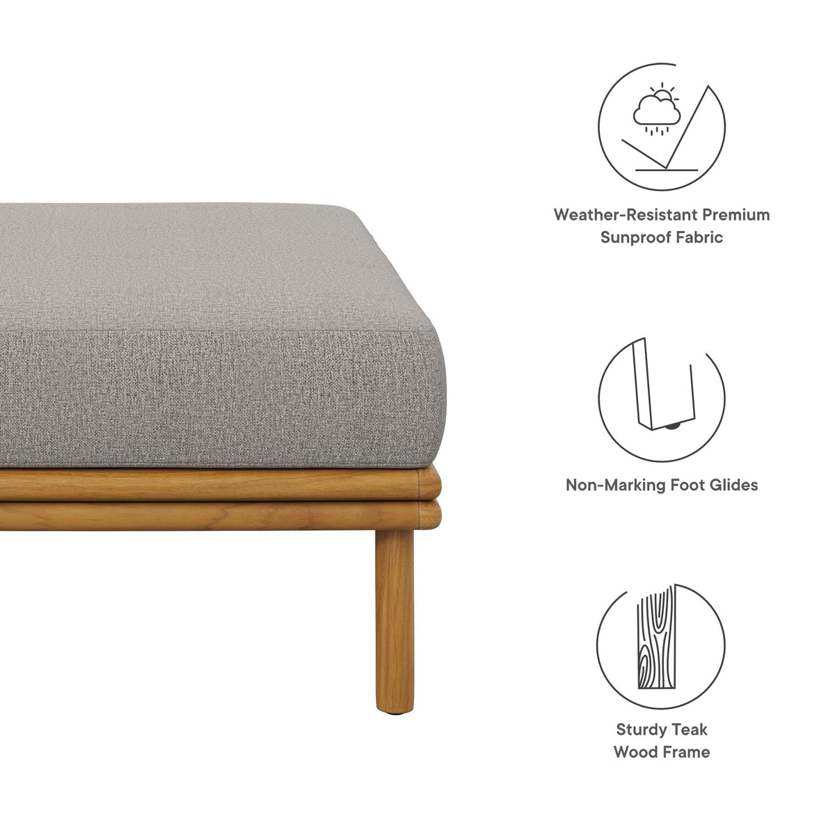 Wren Outdoor Patio Teak Wood Ottoman - Natural Driftwood