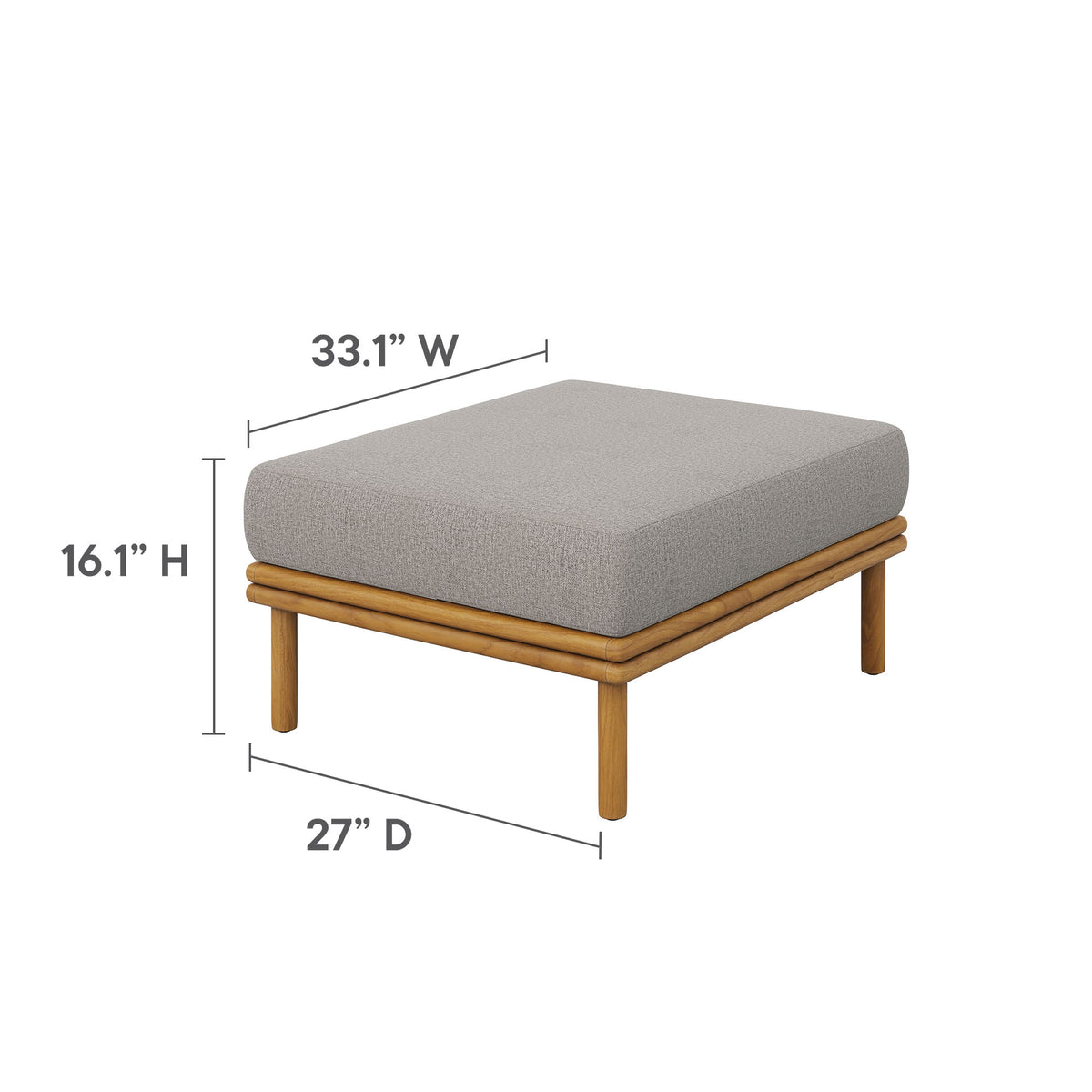 Wren 2-Piece Outdoor Patio Teak Wood Sofa and Ottoman Set - Natural Driftwood