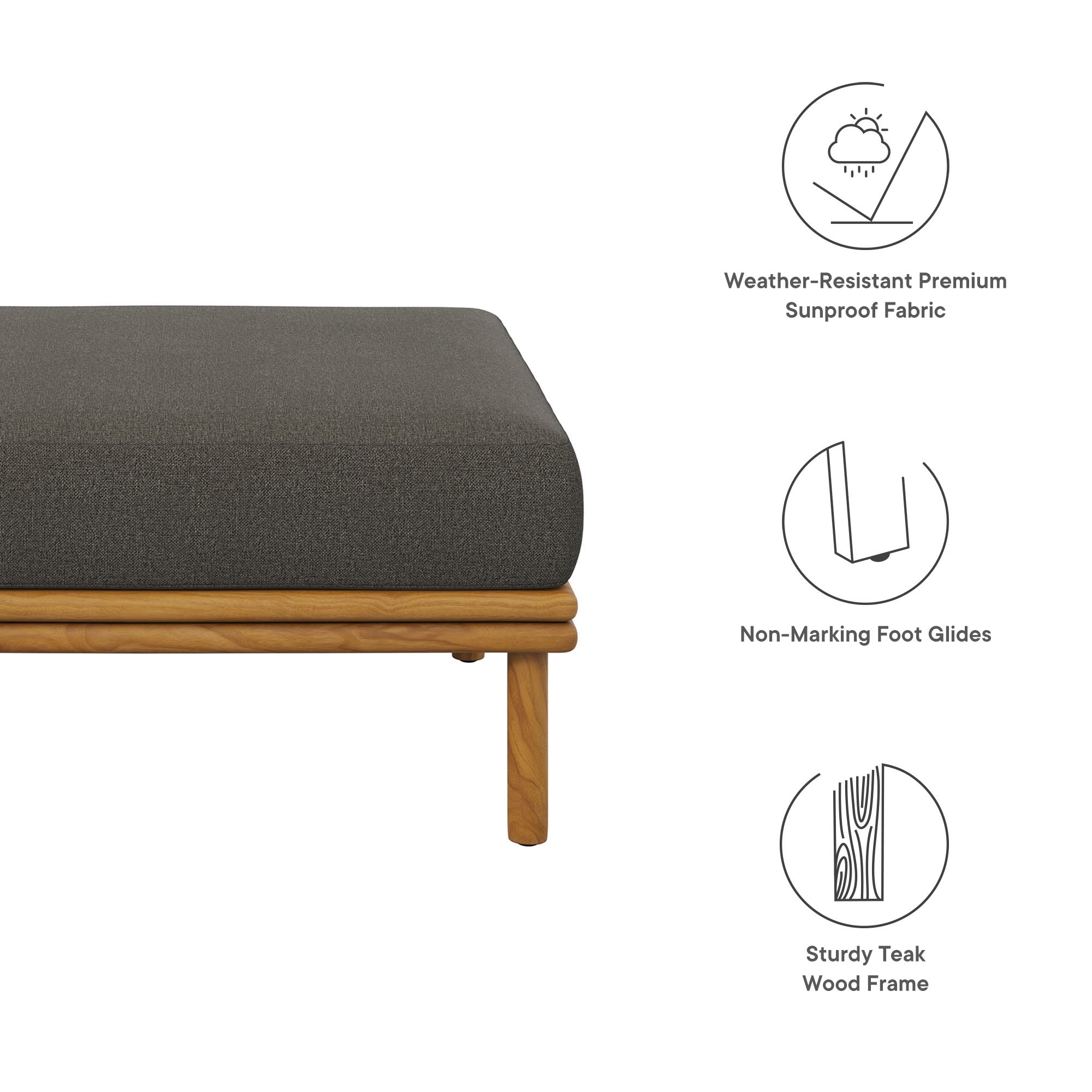 Wren Outdoor Patio Teak Wood Ottoman - Natural Flint Gray