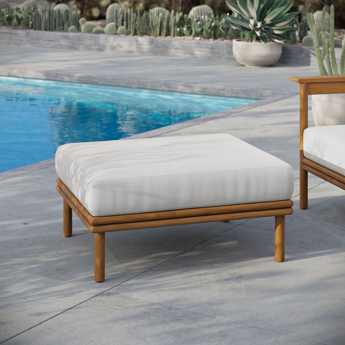 Wren Outdoor Patio Teak Wood Ottoman - Natural Sail