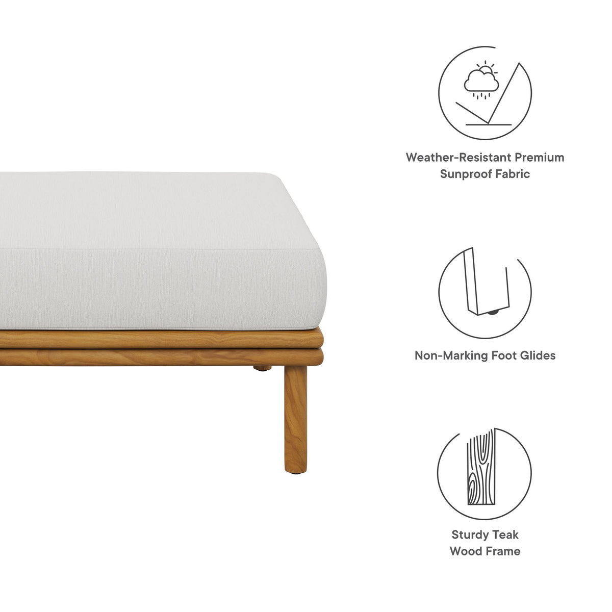 Wren Outdoor Patio Teak Wood Ottoman - Natural Sail