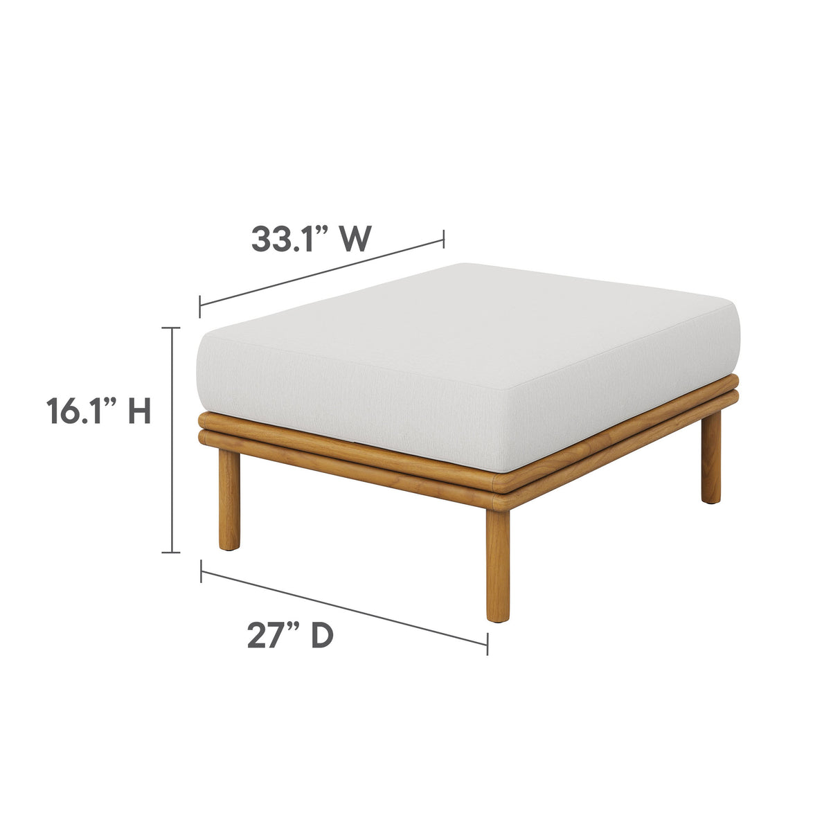 Wren Outdoor Patio Teak Wood Ottoman - Natural Sail