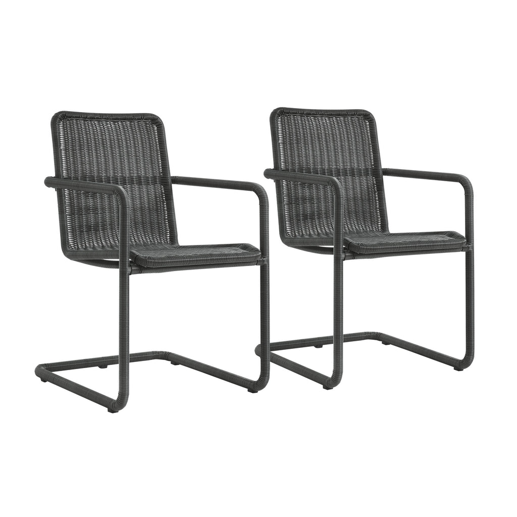 Abacus 7-Piece Rectangular Outdoor Patio Aluminum Dining Table Set with Rattan Armchairs - Slate Walnut
