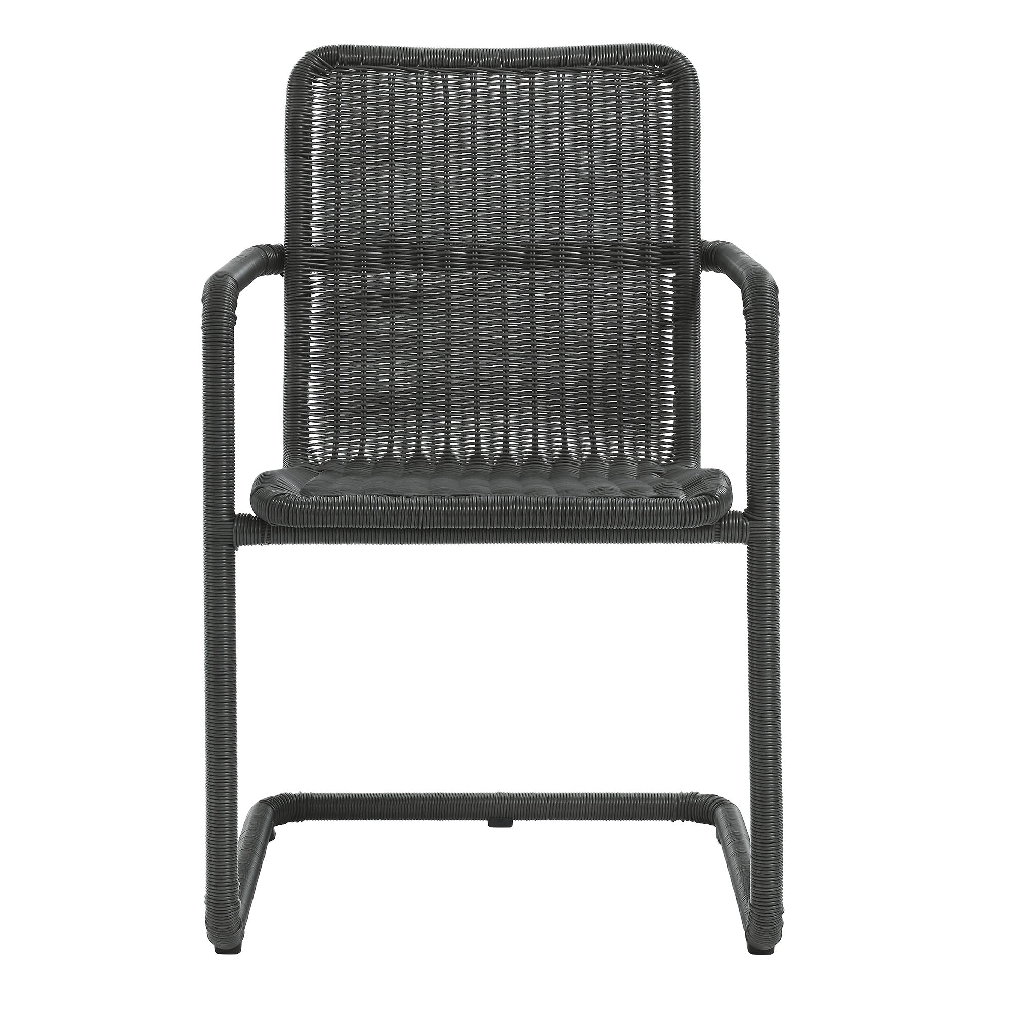 Abacus 7-Piece Rectangular Outdoor Patio Aluminum Dining Table Set with Rattan Armchairs - Slate Walnut