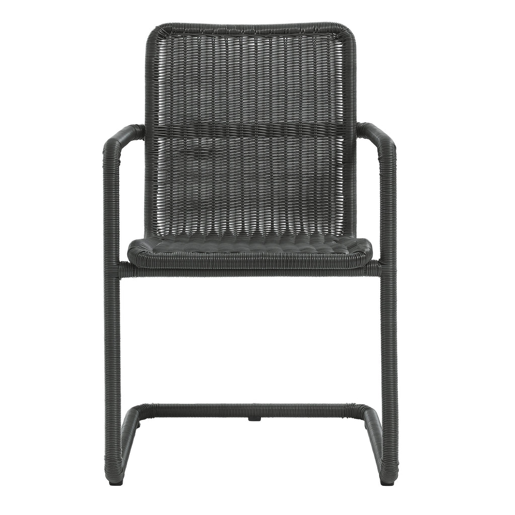 Abacus 7-Piece Rectangular Outdoor Patio Aluminum Dining Table Set with Rattan Armchairs - Slate Natural