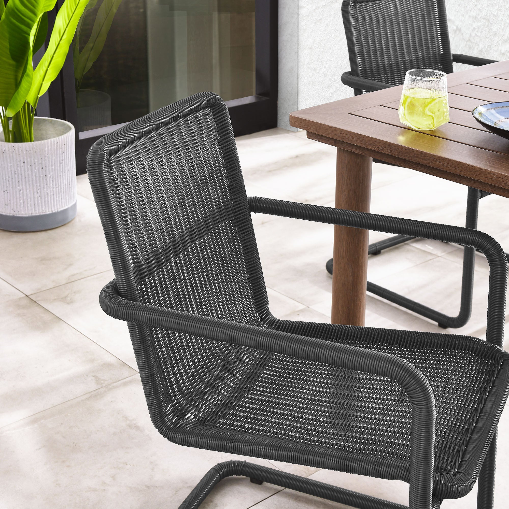 Abacus Outdoor Patio Wicker Dining Chairs Set of 2 - Slate