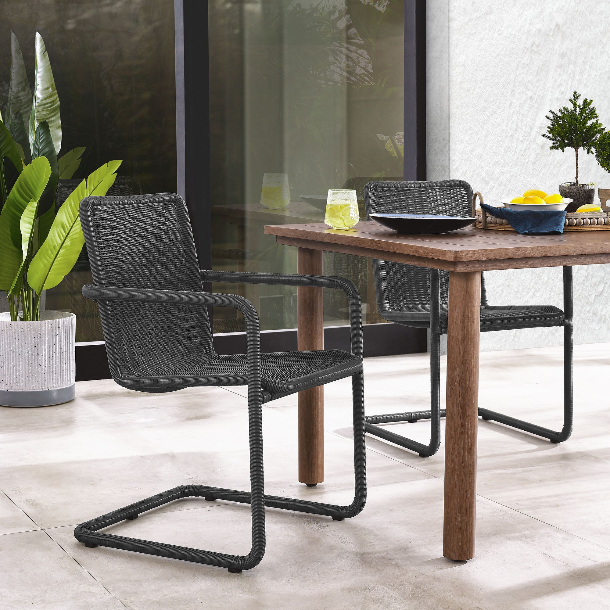 Abacus Outdoor Patio Wicker Dining Chairs Set of 2 - Slate