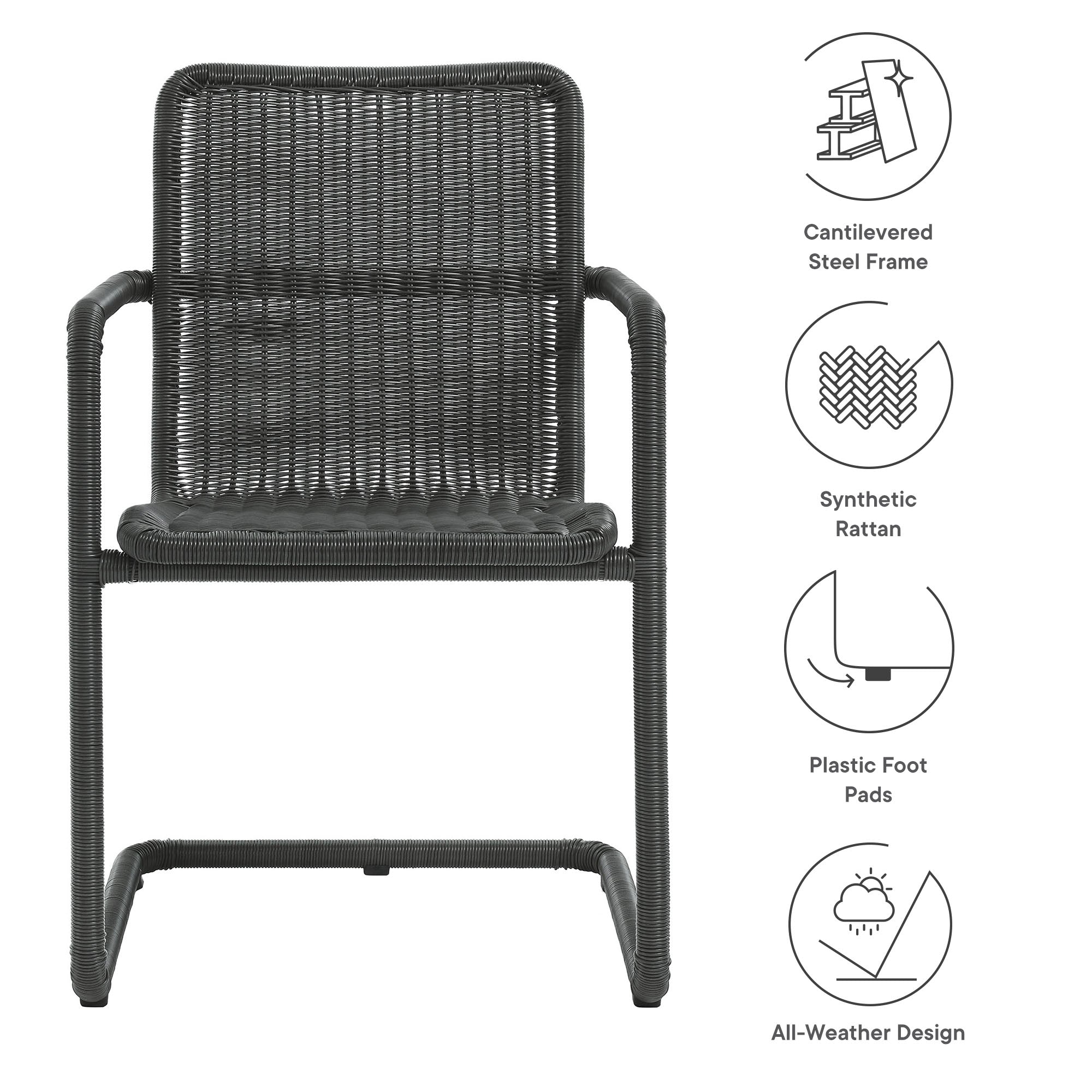 Abacus Outdoor Patio Wicker Dining Chairs Set of 2 - Slate