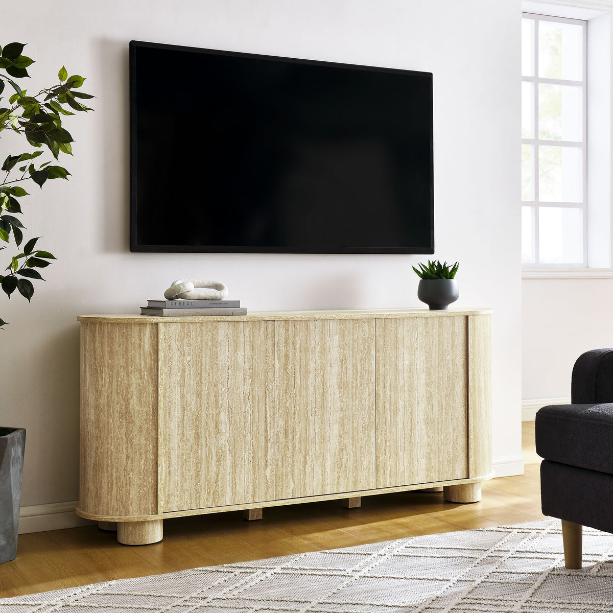 Overture 63" Oval Faux Travertine Sideboard