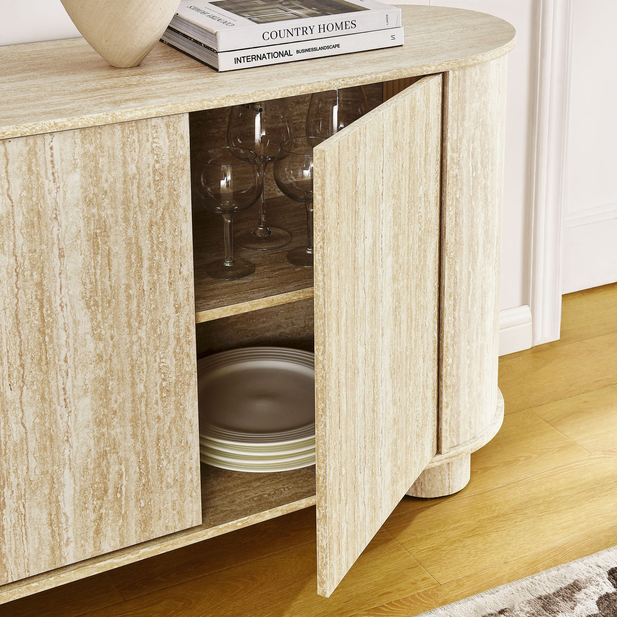 Overture 63" Oval Faux Travertine Sideboard