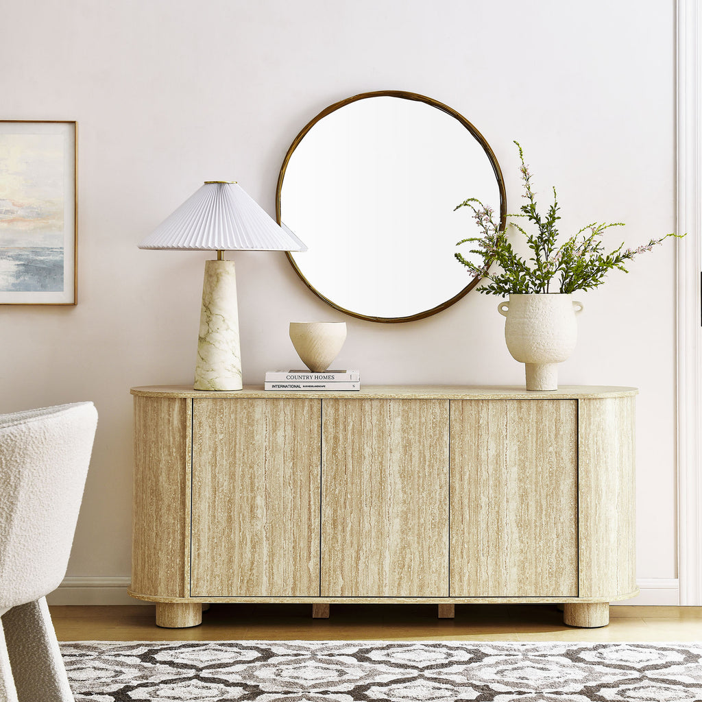 Overture 63" Oval Faux Travertine Sideboard