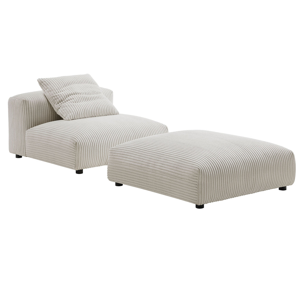 Solace Modular Corduroy Upholstered Armless Chair and Ottoman Set - Almond