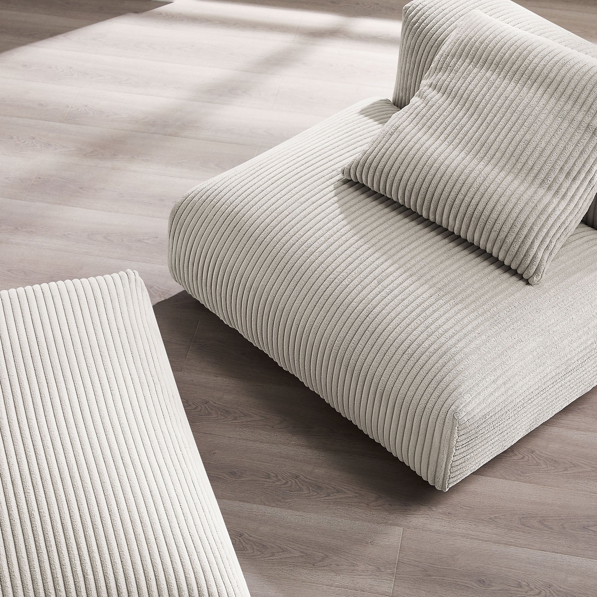Solace Modular Corduroy Upholstered Armless Chair and Ottoman Set - Almond