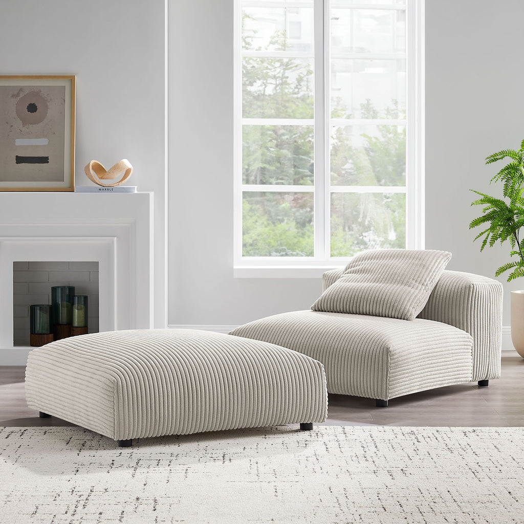 Solace Modular Corduroy Upholstered Armless Chair and Ottoman Set - Almond