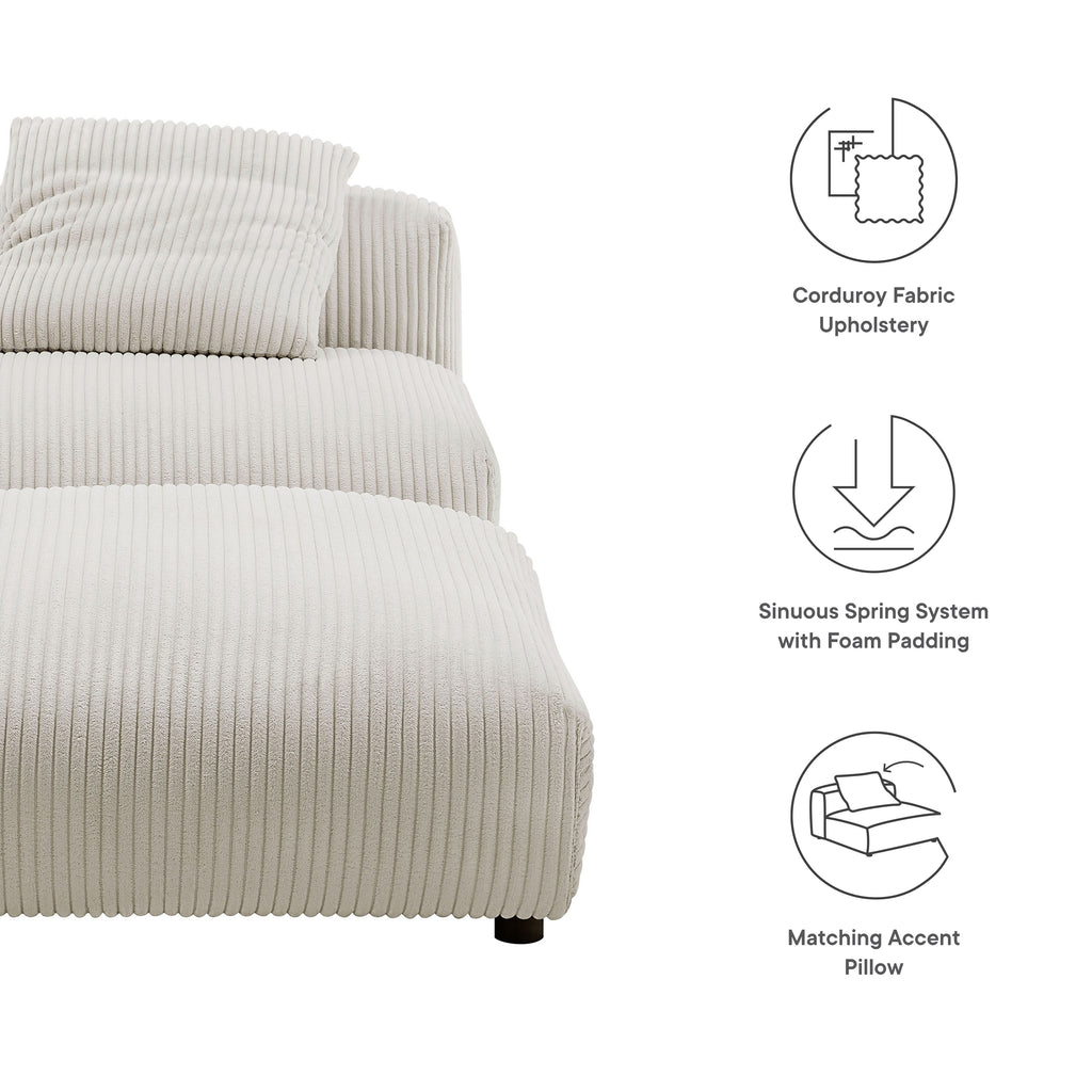 Solace Modular Corduroy Upholstered Armless Chair and Ottoman Set - Almond
