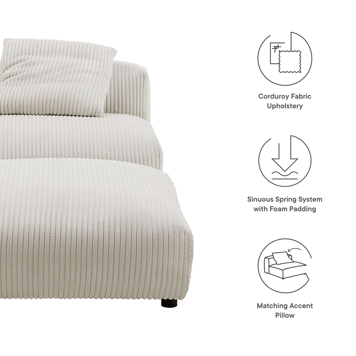 Solace Modular Corduroy Upholstered Armless Chair and Ottoman Set - Almond