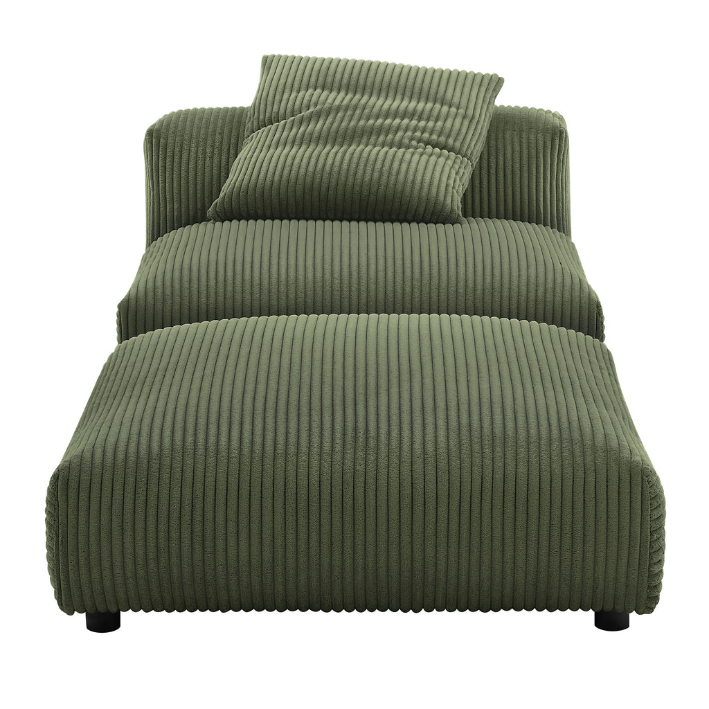 Solace Modular Corduroy Upholstered Armless Chair and Ottoman Set - Fern
