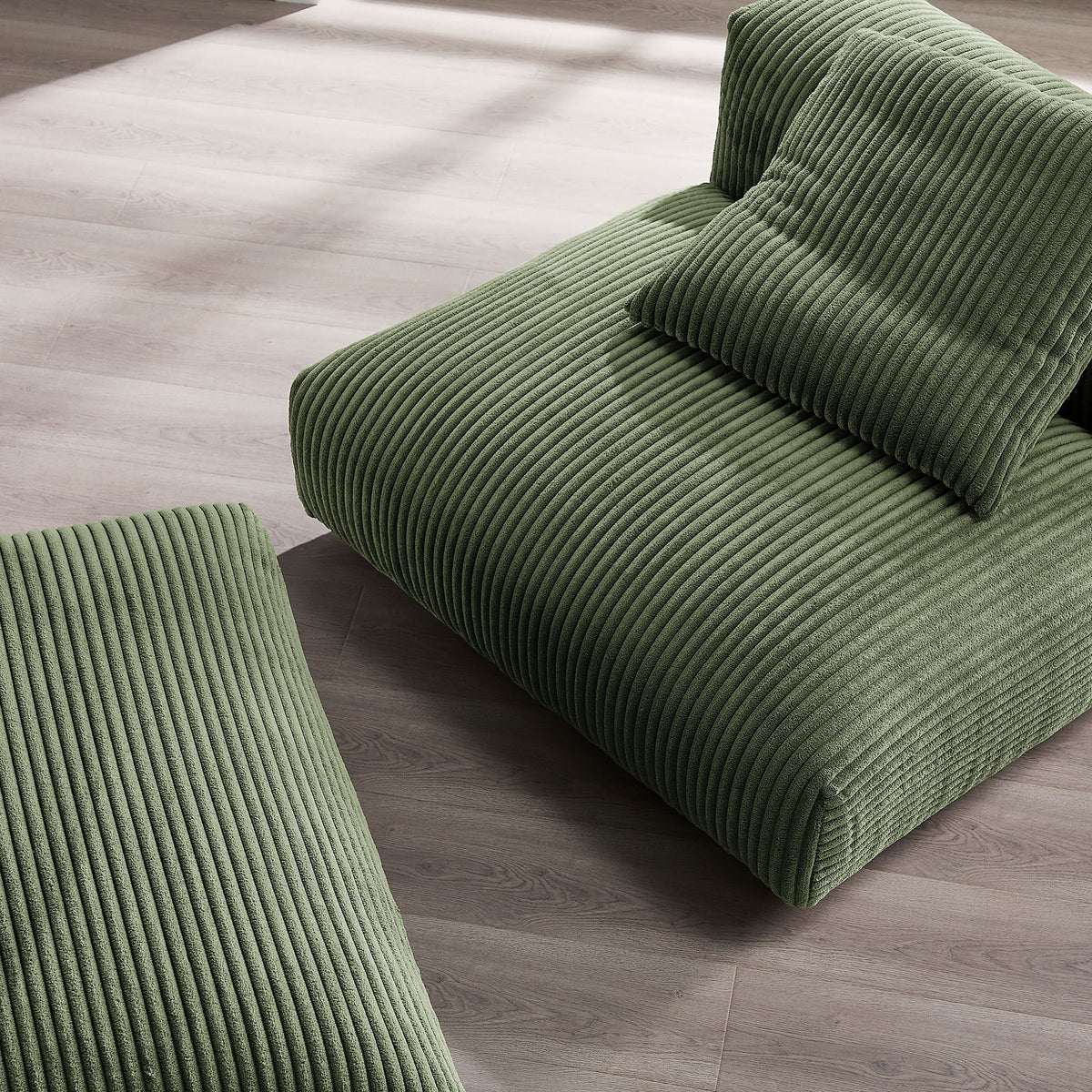 Solace Modular Corduroy Upholstered Armless Chair and Ottoman Set - Fern