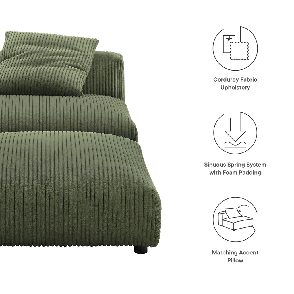 Solace Modular Corduroy Upholstered Armless Chair and Ottoman Set - Fern