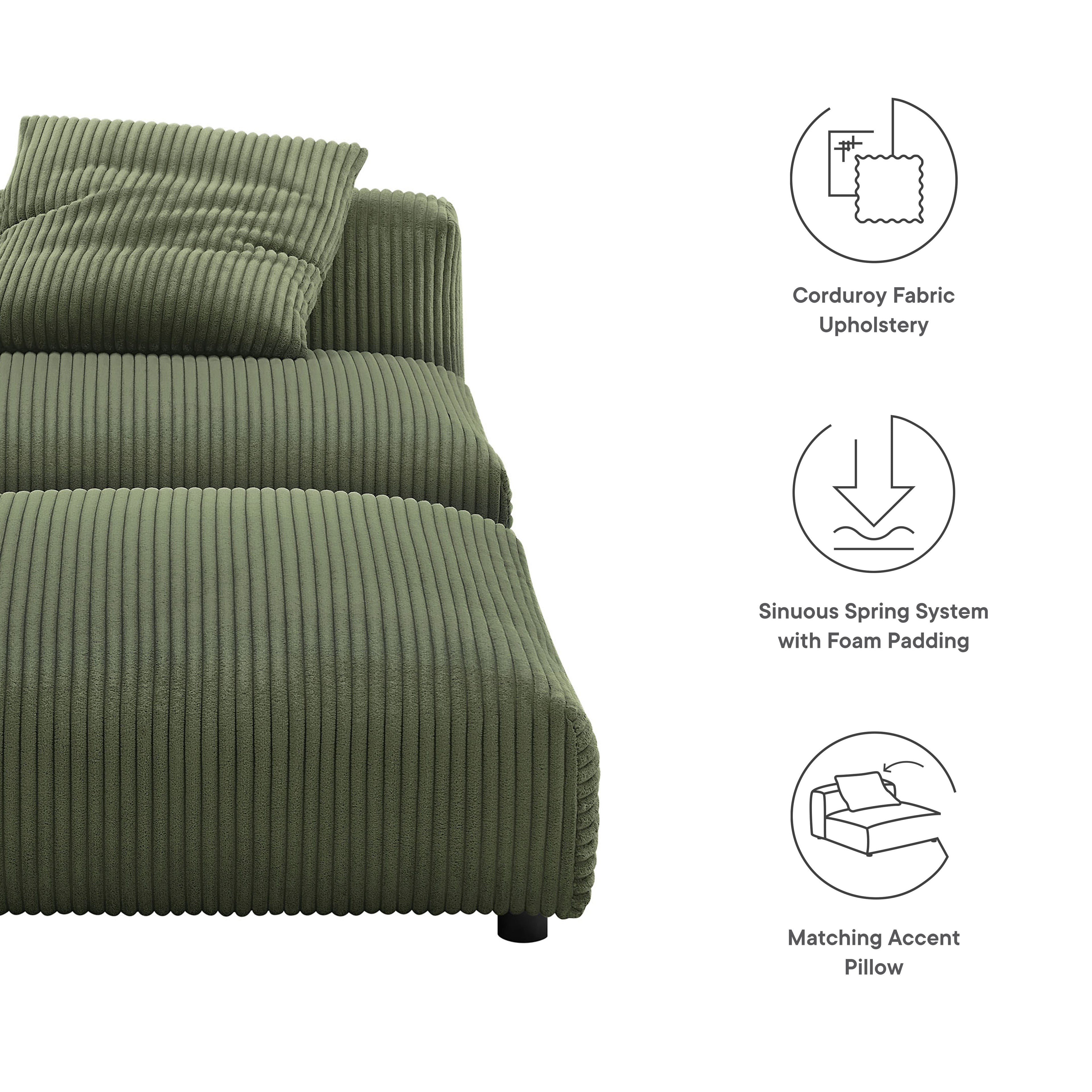 Solace Modular Corduroy Upholstered Armless Chair and Ottoman Set - Fern