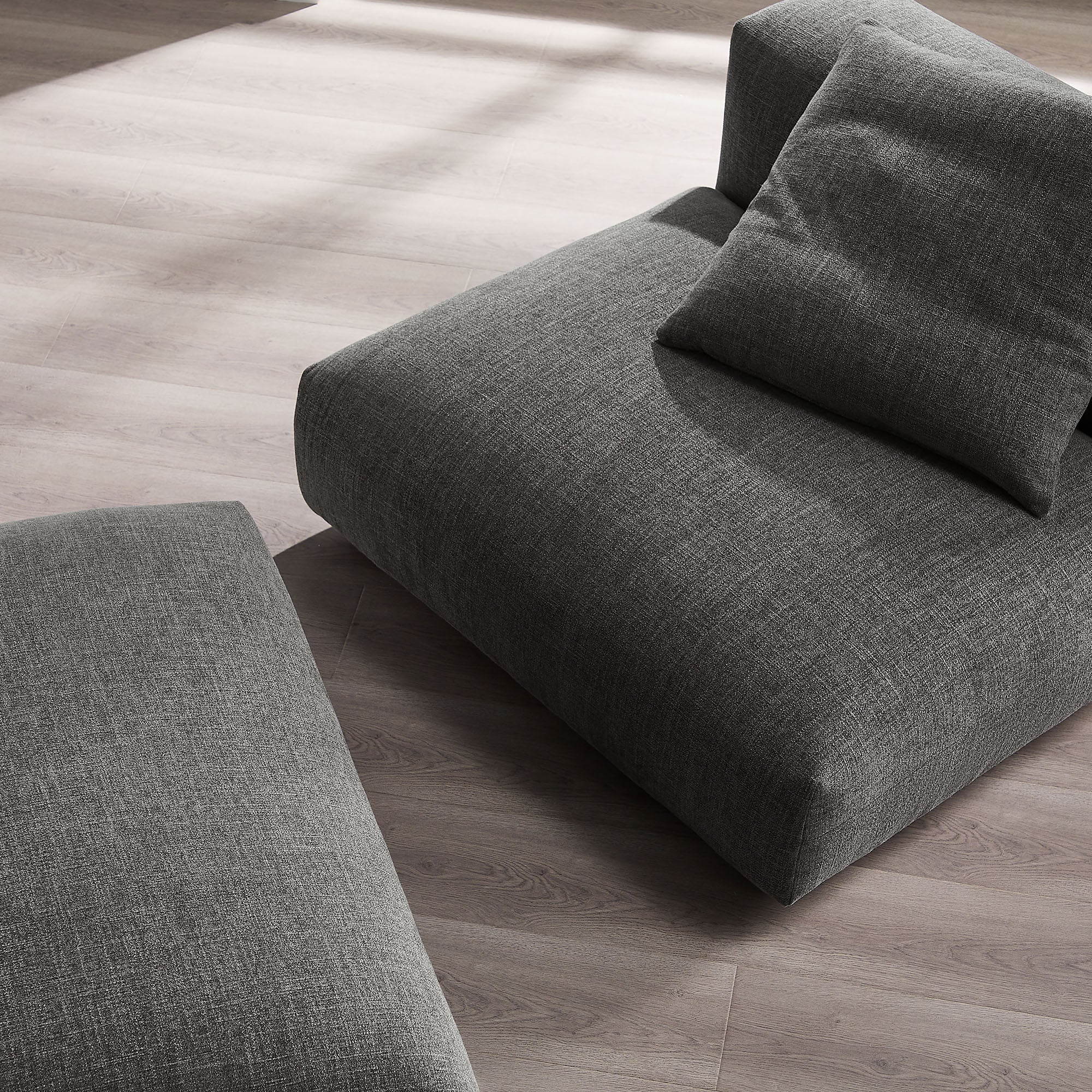 Solace Modular Upholstered Fabric Armless Chair and Ottoman Set - Charcoal