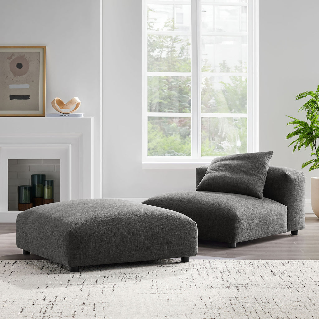 Solace Modular Upholstered Fabric Armless Chair and Ottoman Set - Charcoal
