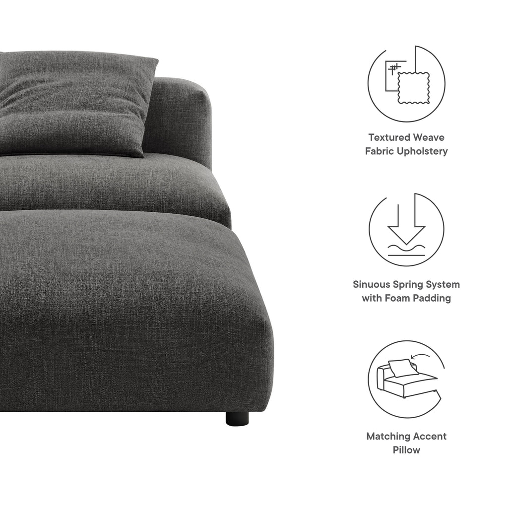 Solace Modular Upholstered Fabric Armless Chair and Ottoman Set - Charcoal