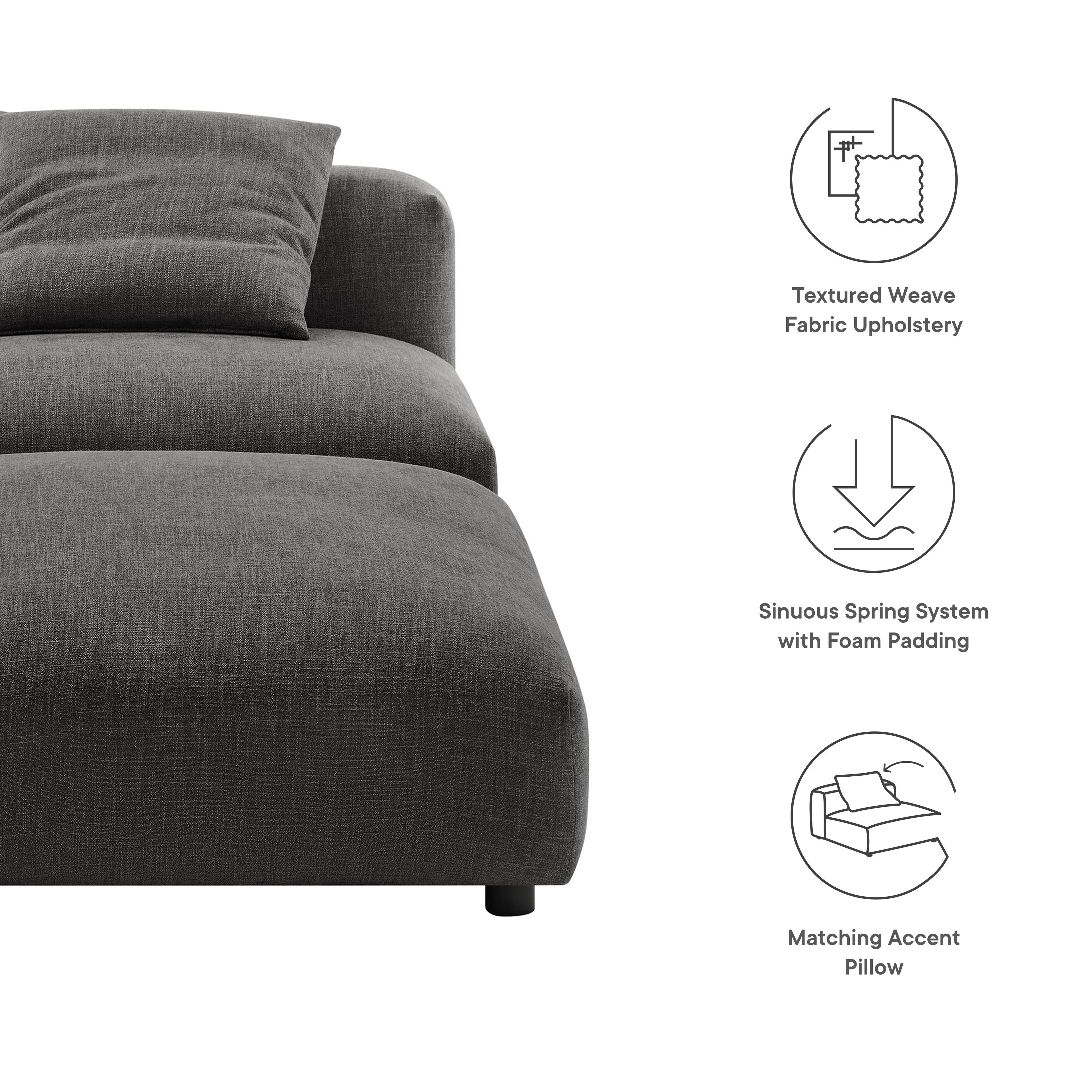 Solace Modular Upholstered Fabric Armless Chair and Ottoman Set - Charcoal