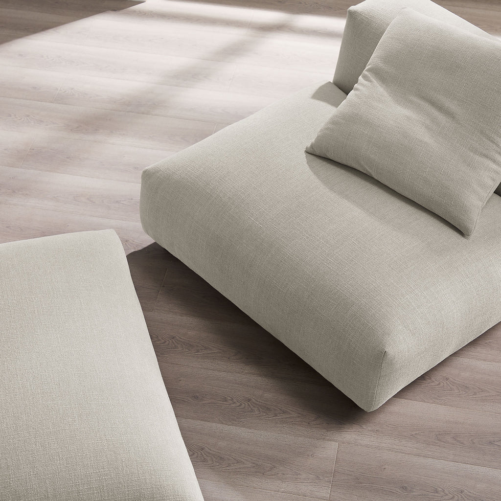 Solace Modular Upholstered Fabric Armless Chair and Ottoman Set - Linen