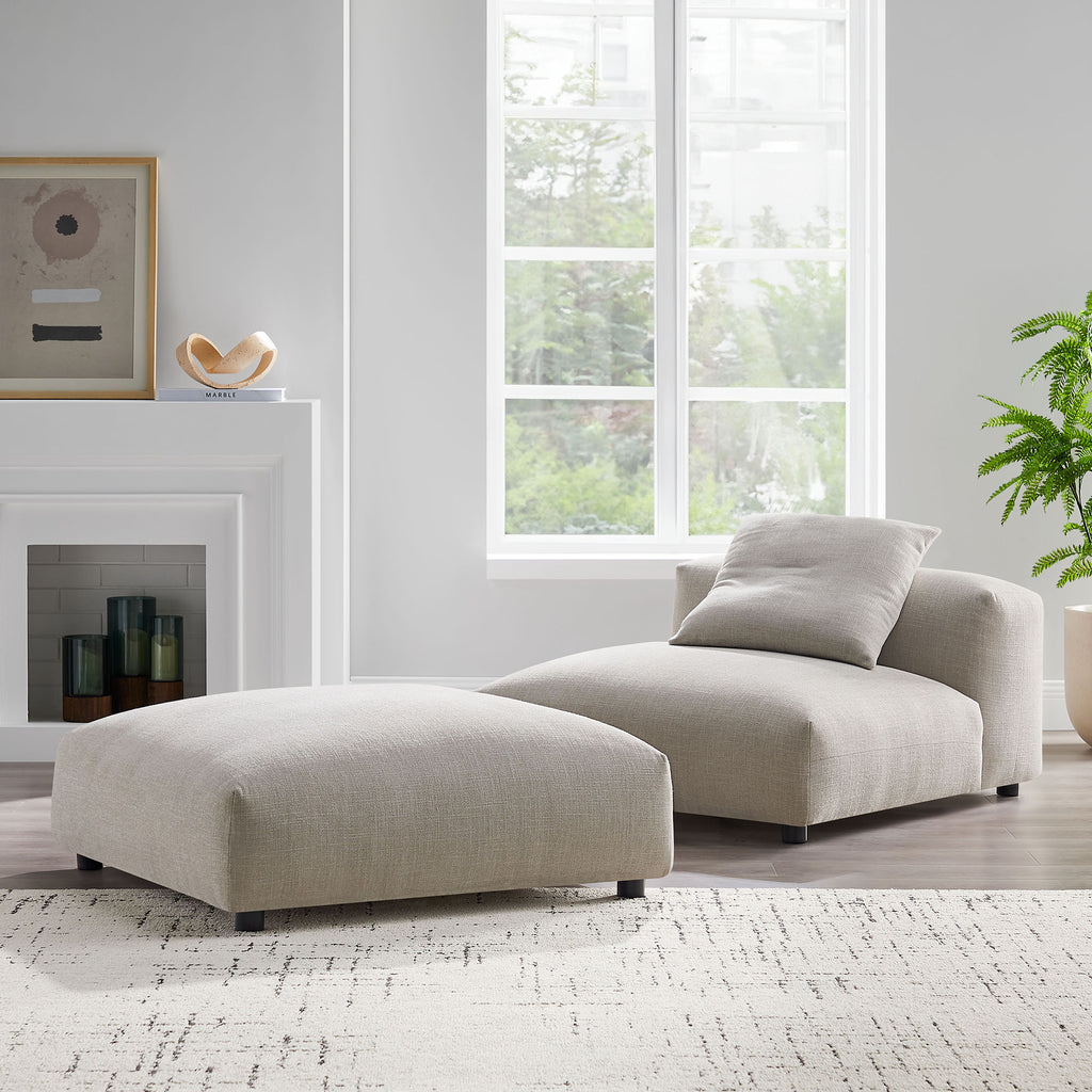 Solace Modular Upholstered Fabric Armless Chair and Ottoman Set - Linen