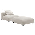 Solace Modular Upholstered Fabric Armless Chair and Ottoman Set - Salt